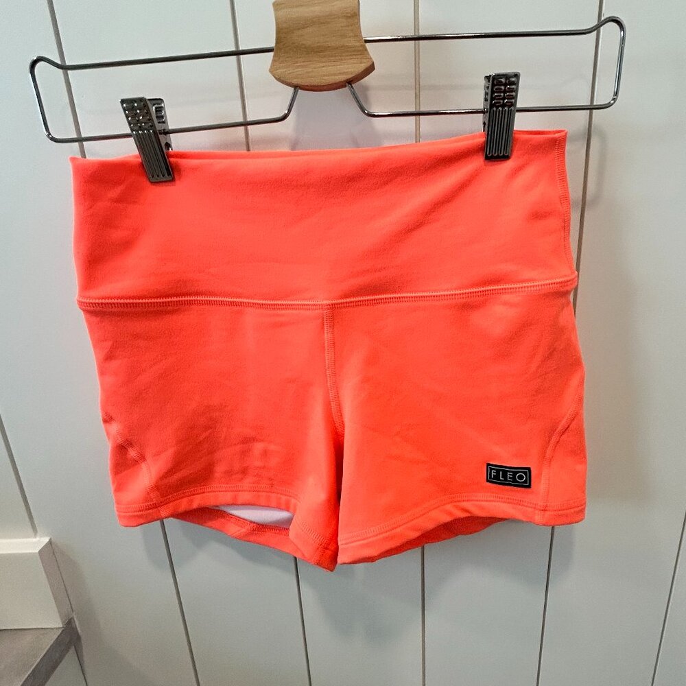FLEO Neon Coral High-Waisted Athletic Shorts Size S